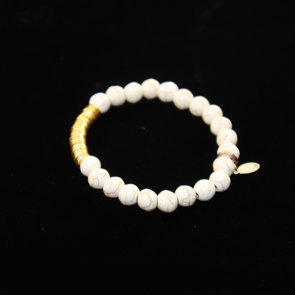 Beaded Bracelet Womens OS White Gold Marble Pattern‎ Stretch Charm Boho